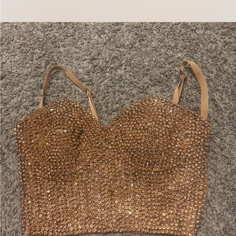 Embellished Brown Crop Top